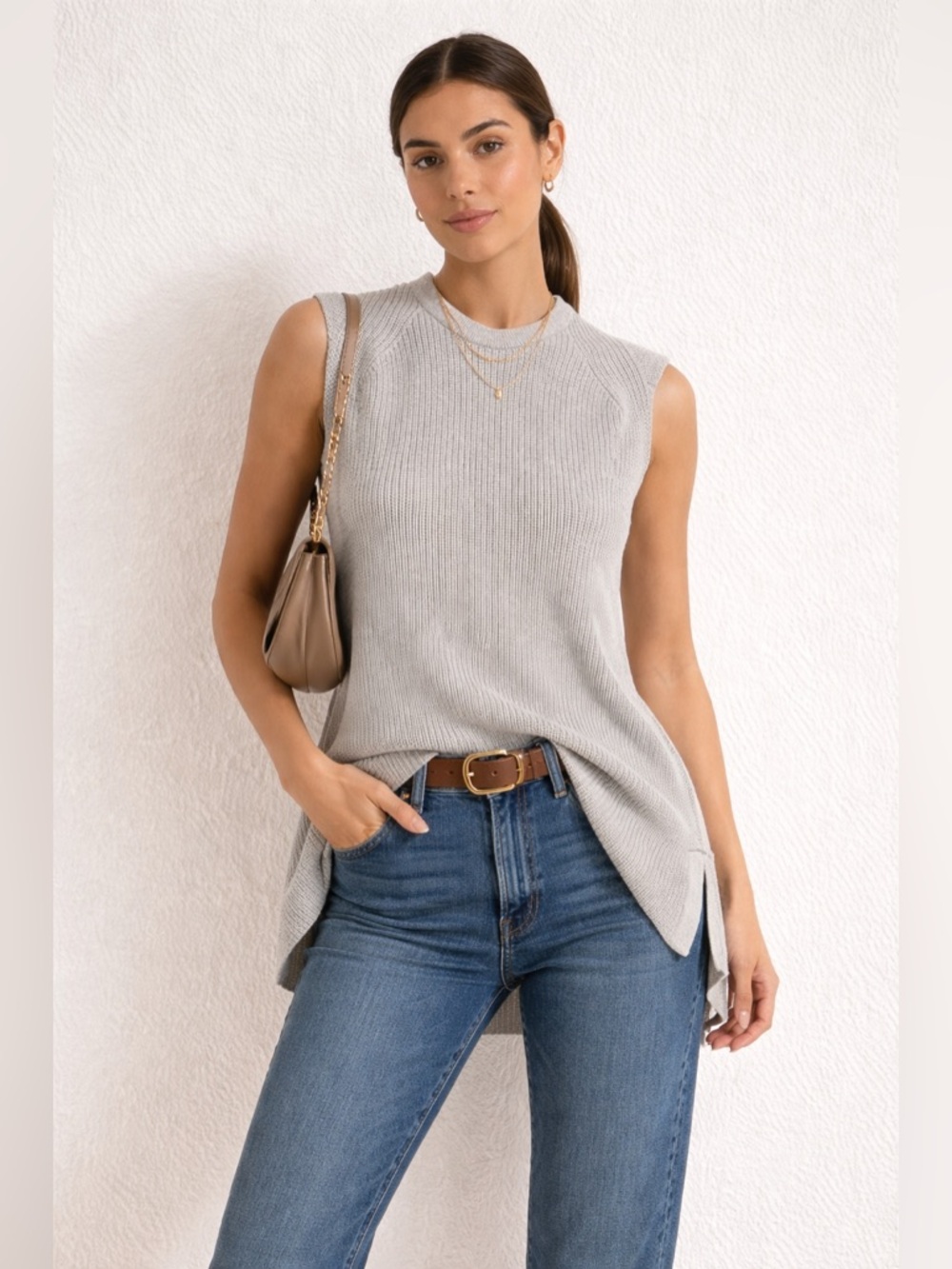Longline Sleeveless Knit Sweater Tunic